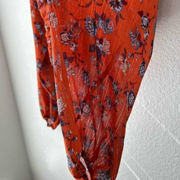 NWT Free People Final Rose V neck Blouse Rust Combo XS - Picture 6 of 10